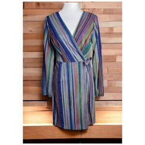 DREW Patsy Wrap Dress NWT $276 Multicolor Striped Metallic Women's Size Small
